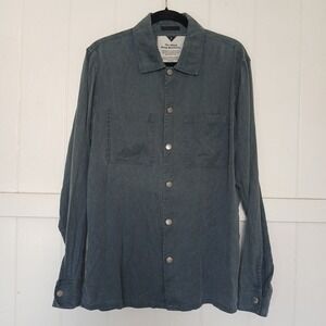 Afends‎ Hemp Revolution Shacket Snap Button Men's Large Cobalt Blue Hemp Tencel